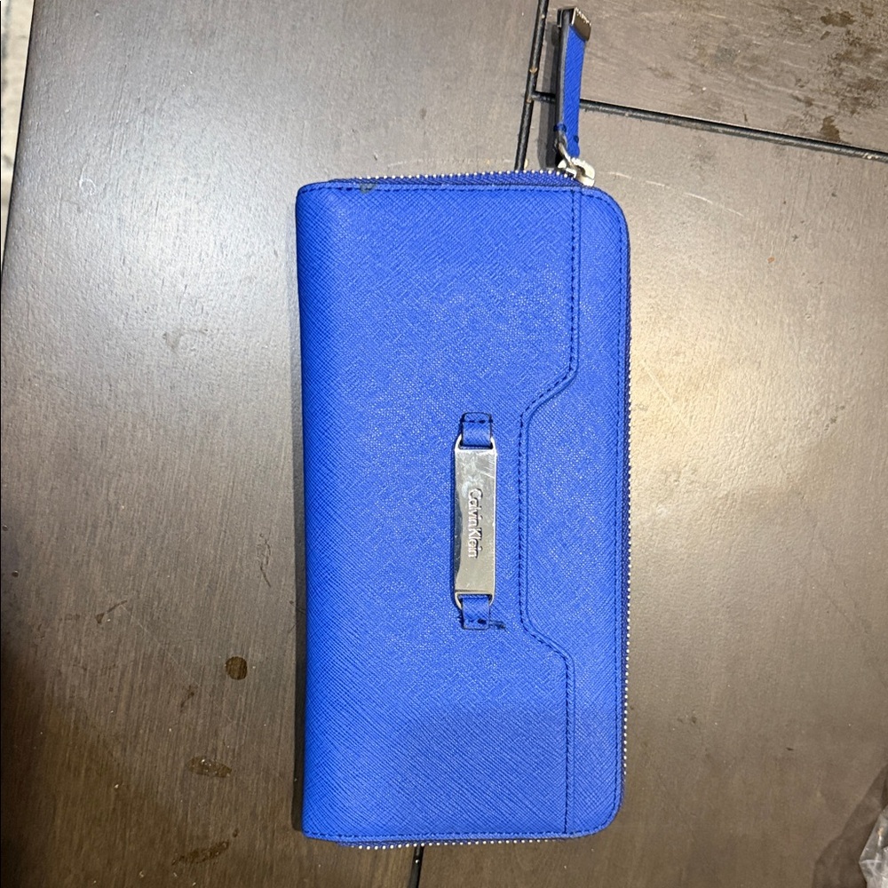 Calvin Klein Blue Clutch with Silver Accents